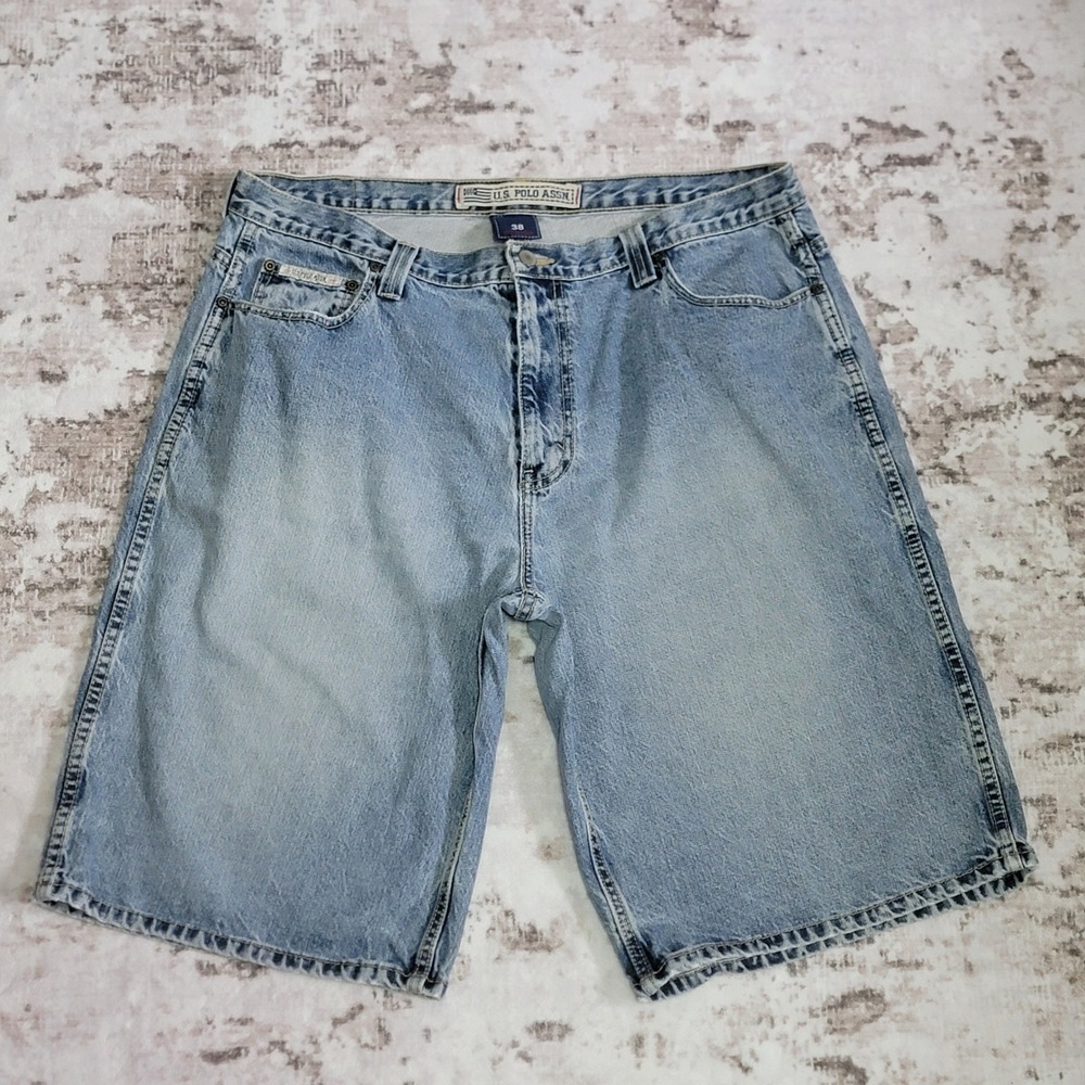 Y2K Baggy Denim Shorts Mens 38 Light Wash 90s Style Relaxed Fit Dad Skater Jorts
